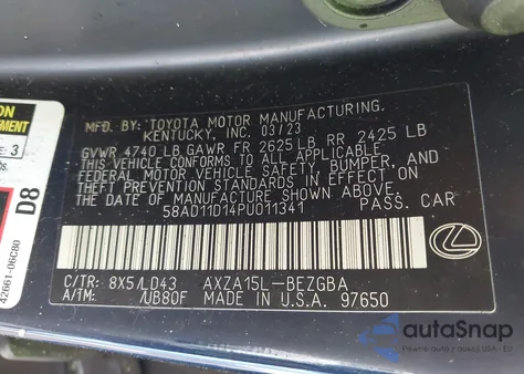 2023 Lexus Es 250 from USA, damaged, VIN 58AD11D14PU011341